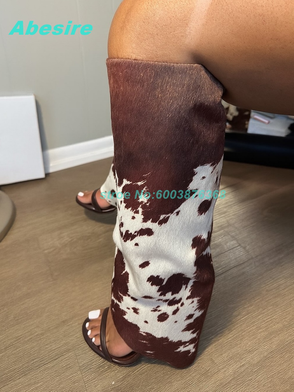 Women'S Fashion Boots - Cow Pattern Patchwork Suede Sandal Boots