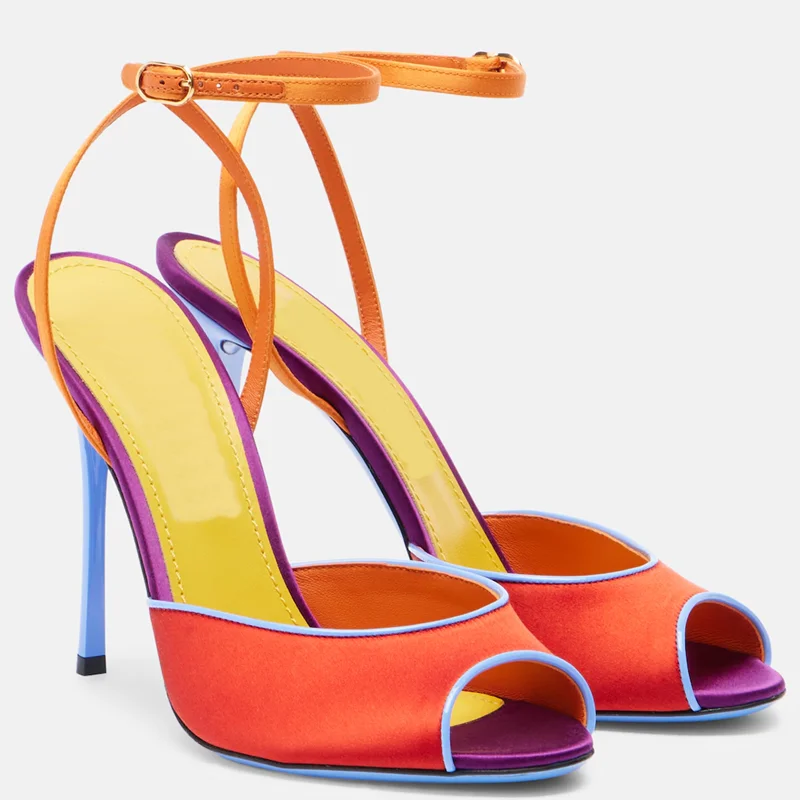 Women Fashion Nova - Satin Mixed Colors Peep Toe Sandals