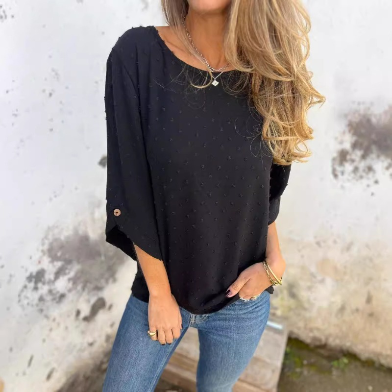 Women Fashion Blouse - Women Swiss Dot Jacquard Blouse O
