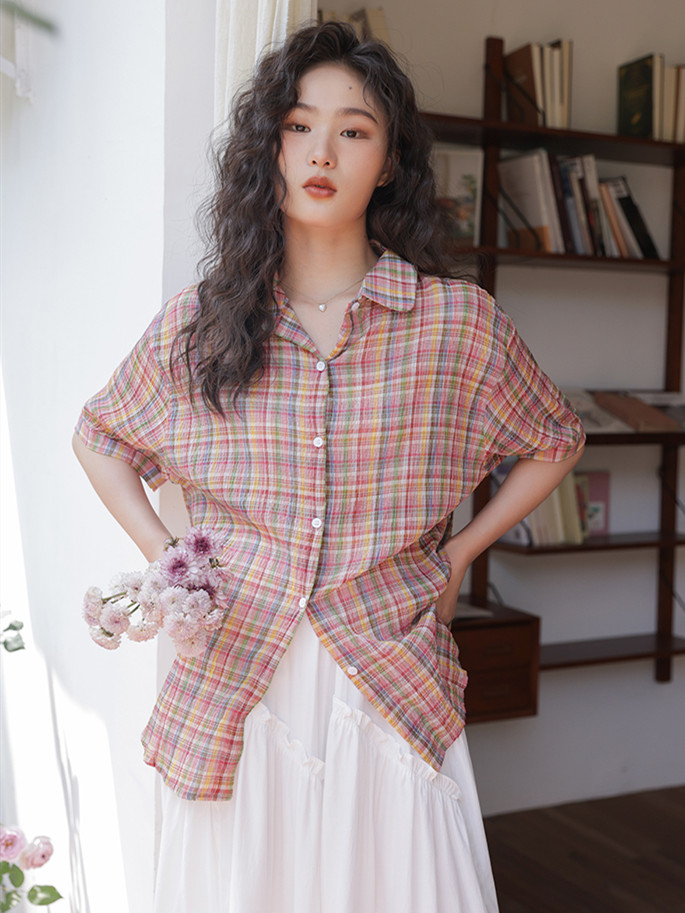 Women Fashion Blouse - Summer New Women Turn-down Collar Cotton