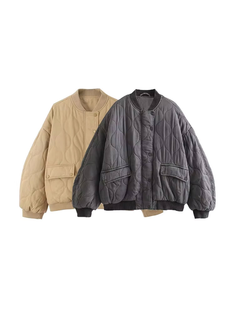 Women'S Fashion Bomber Jacket - Women Fashion Oversized Thick Warm Quilted