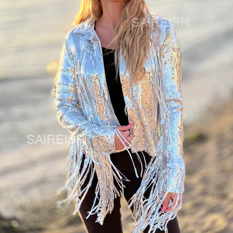 Harajuku Unisex Sequin Fringed - огляд і ціна Women'S Fashion Bomber Jacket