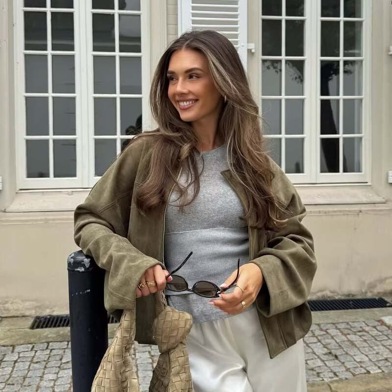 YENKYE New 2025 Women Suede Te - огляд і ціна Women'S Fashion Bomber Jacket