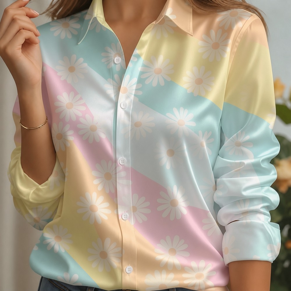 Women Satin Lapel Collar Shirt - огляд і ціна Women Fashion Blouse