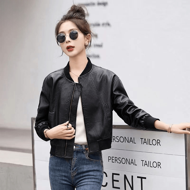 American Retro Faux Leather Ja - огляд і ціна Women'S Fashion Bomber Jacket
