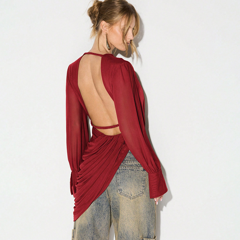 V Neck Mesh Tops Solid T Shirt - огляд і ціна Women Fashion Blouse
