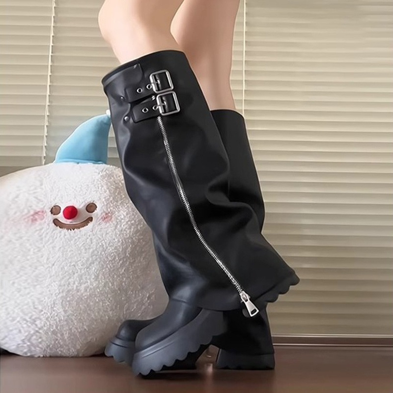 Punk Style Splicing Thick Bott - огляд і ціна Women'S Fashion Knee High Boots