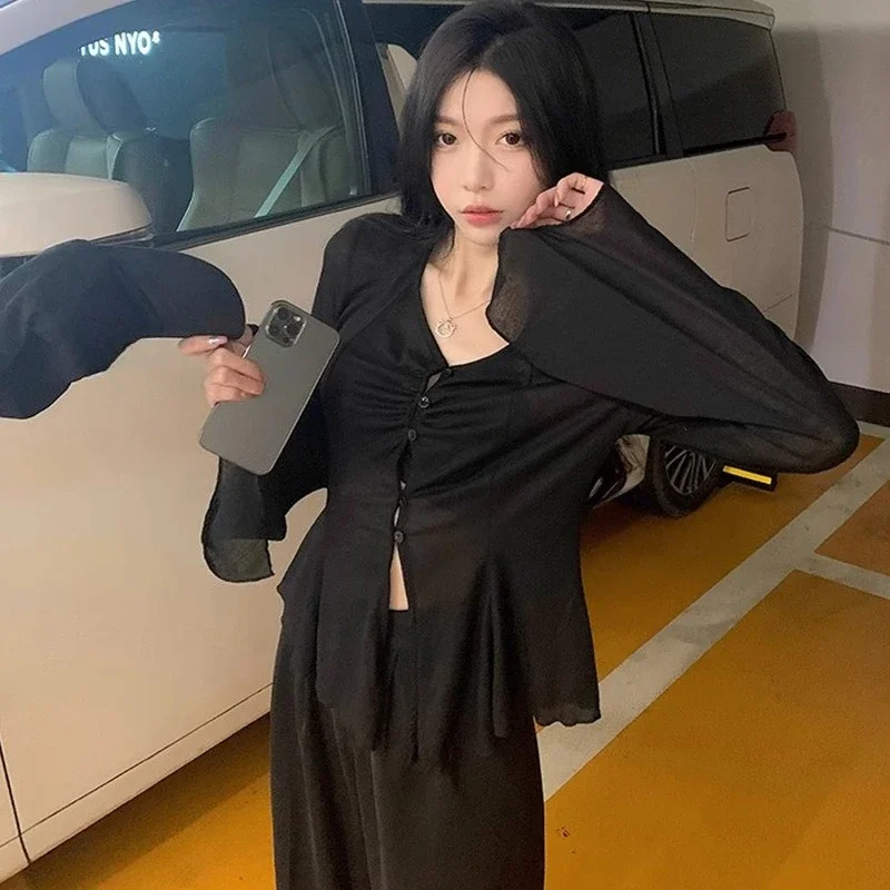Sheer Flare Sleeve Blouse - Y2 - огляд і ціна Women Fashion Blouse