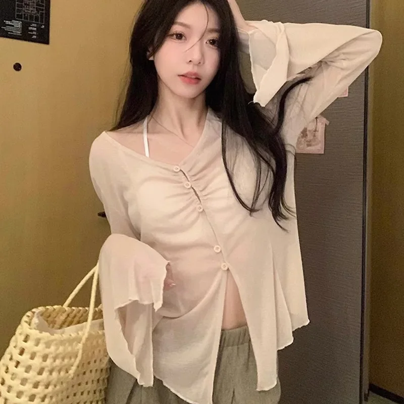 Sheer Flare Sleeve Blouse - Y2 - огляд і ціна Women Fashion Blouse