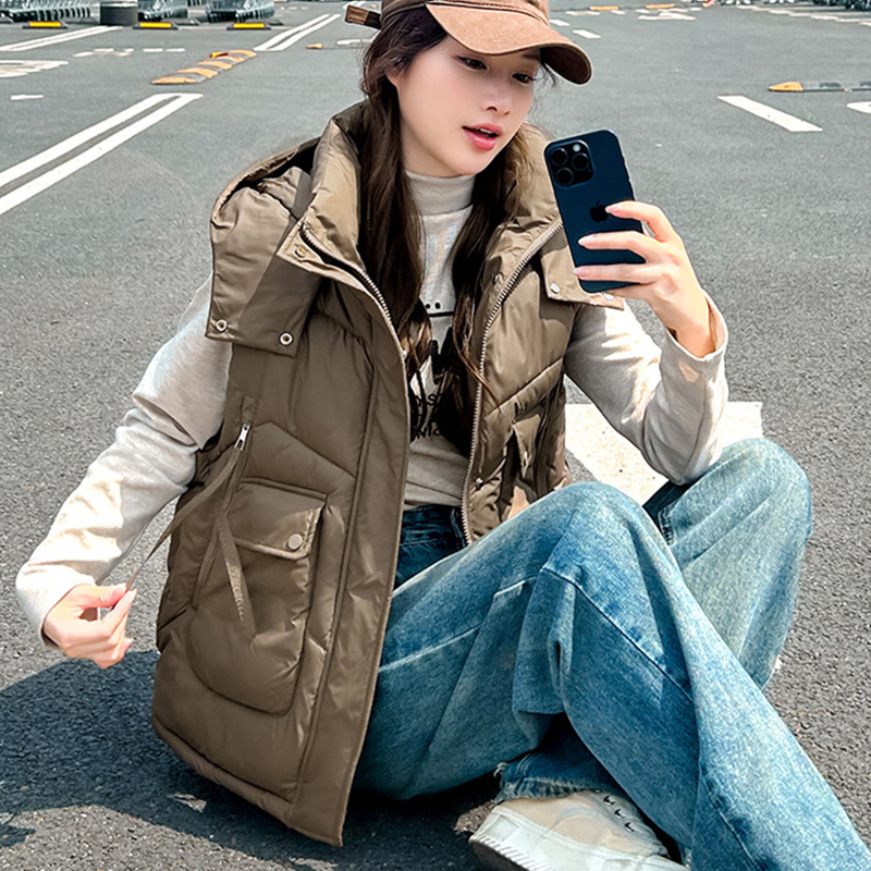 2025 Big Pocket Loose Hooded V - огляд і ціна Puffer Vest Fashion Women