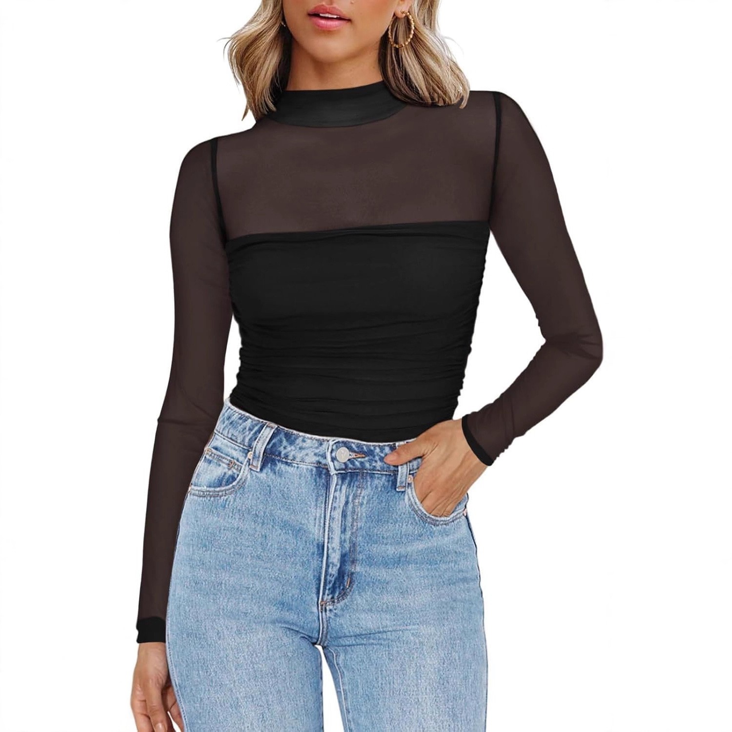 Women's Solid Color Sheer Mesh - огляд і ціна Women Fashion Blouse