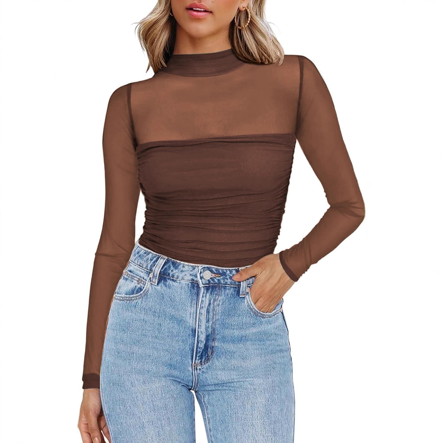 Women's Solid Color Sheer Mesh - огляд і ціна Women Fashion Blouse