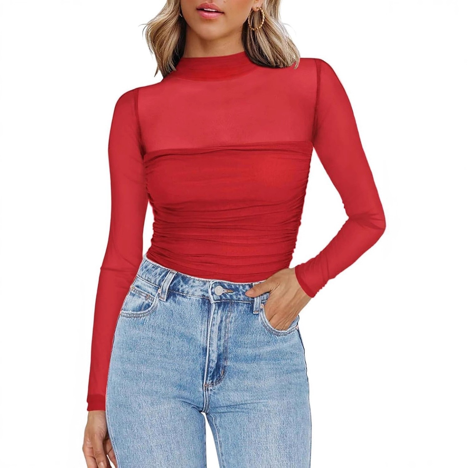 Women's Solid Color Sheer Mesh - огляд і ціна Women Fashion Blouse