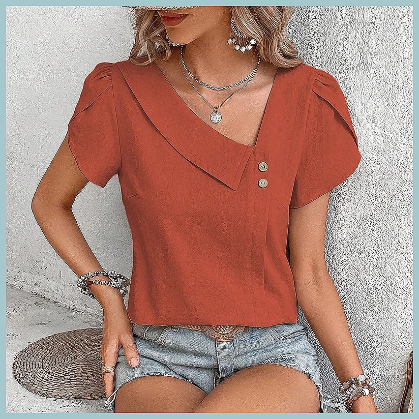 2024 Summer Vintage Solid Colo - огляд і ціна Women Fashion Blouse