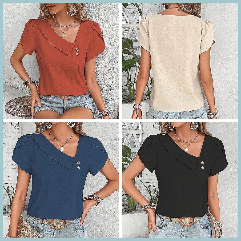 2024 Summer Vintage Solid Colo - огляд і ціна Women Fashion Blouse